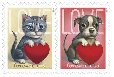 2023 Love Cat and Dog Heart Forever First Class Postage Stamps