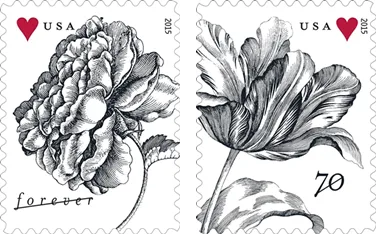 2015 Engraved Vintage Rose Forever First Class Postage Stamps